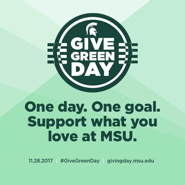 michiganstateu's tweet photo. Are you ready for #GiveGreenDay? Every gift made on November 28 empowers #Spartan students. https://t.co/XYIS5JFKrh https://t.co/OPEtKAVDhy