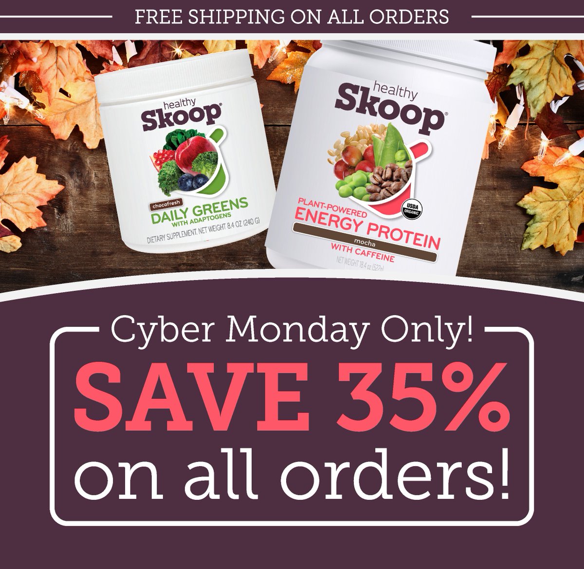 HealthySkoop's tweet photo. Cyber Monday Sale! Today only, use promo code SKOOPMON at checkout for 35% off all orders. https://t.co/So03TV3Sg0