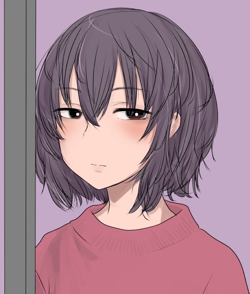 1girl solo short hair looking at viewer sweater closed mouth purple background  illustration images