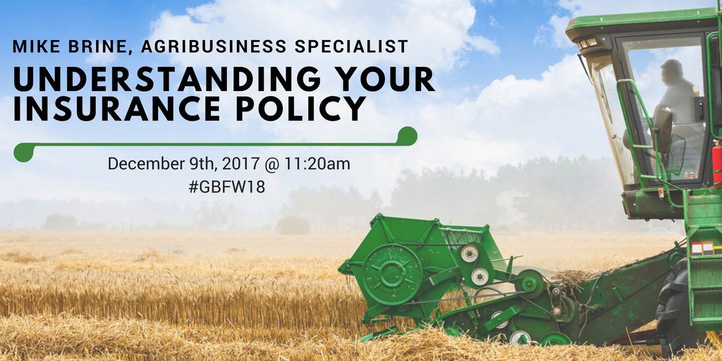 RealONFarmer's tweet photo. Make sure to check out our very own Mike Brine at the @GBFarmersWeek on Crop day for a talk on Understanding Your Insurance Policy! #GBFW18 #AgProud #Insurance101 https://t.co/JasR7LgUFB
