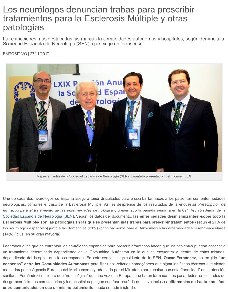 NoInvisibles's tweet photo. Los neurólogos españoles denuncian trabas
para prescribir #tratamientos para la #EM
#EsclerosisMúltiple y otras patologías, según #encuesta de la @seneurologia #rasen2017
https://t.co/3vXTwkEdrr
Gracias @EMPOSITIVOorg https://t.co/DVn8e4aCpS