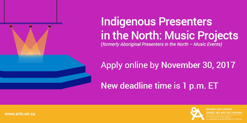 Indigenous music presenters in the North, Don't miss your ONLY opportunity this year to apply for this program. The deadline is Thursday at 1 p.m. ET! ow.ly/J99N30gNJgc