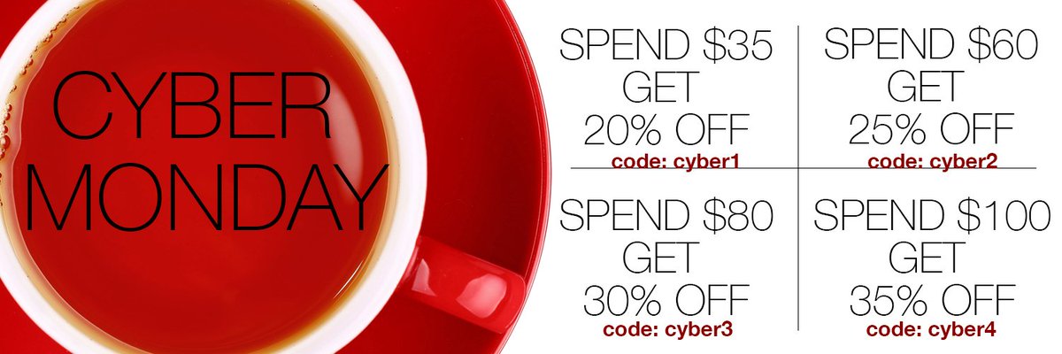 GypsyTea's tweet photo. 4 HUGE ways to save on natural organic tea during Cyber Monday at https://t.co/bcMPGuZ1pg Spend $35/20% off, Spend $60/25% off, Spend $80/30% off, Spend $100/35% off. https://t.co/bcMPGuZ1pg https://t.co/rpfXdqYqEh