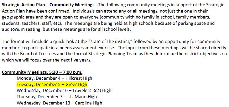 Greer_High's tweet photo. Attention! @gcschools will be holding Community Meetings! They are open to everyone. Please see the attached pictures for more information. Greer High School will be hosting a meeting on December 5th from 5:30 - 7:00. #weneedyourinput https://t.co/px9GSlLjfG
