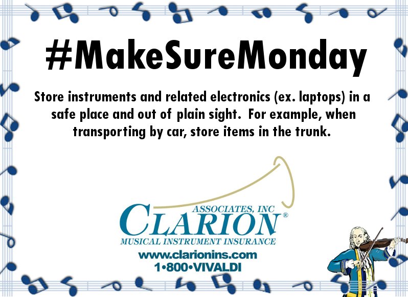 ClarionIns's tweet photo. Keep your instruments protected! #MakeSureMonday #ClarionAssociates #MusicalInstrumentInsurance #ClaimPrevention #Insurance #InsuranceClaim https://t.co/5dlcd7im2z
