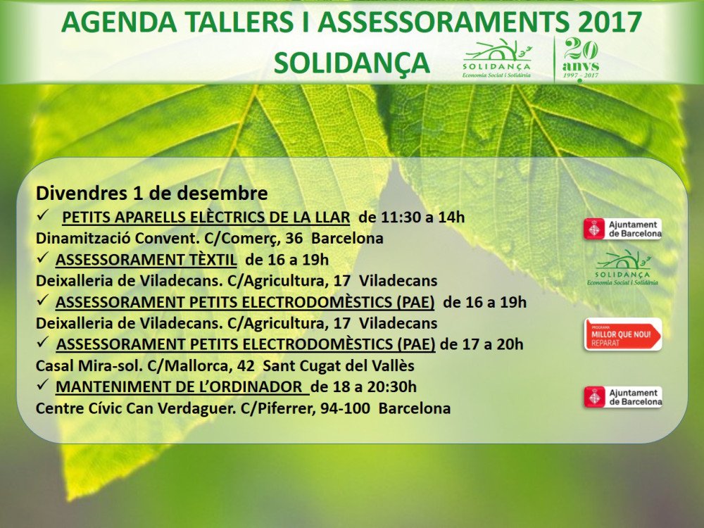 No et perdis els assessoraments i tallers d'aquesta setmana! 
solidancatreball.wordpress.com/2017/11/23/no-…