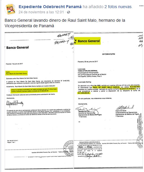 CaDemocratico's tweet photo. Banco General lavando dinero de Raúl Saint Malo, hermano de la Vicepresidenta de Panamá @IsabelStMalo y la @PGN_PANAMA mirando hacia otro lado como siempre https://t.co/lsJP1UQwdR https://t.co/aLNsrrLeSr