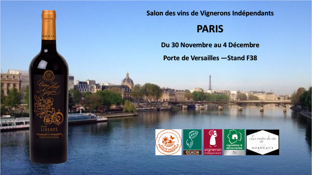 Salon des Vignerons Indépendants #Paris du 30 novembre au 4 décembre. Venez déguster nos cuvées et préparer vos cadeaux de Noel !
