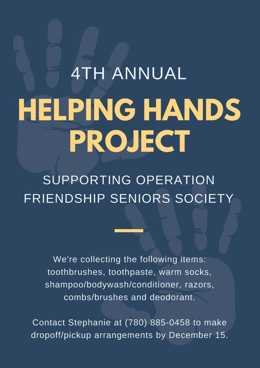 Please RT: Our 4th Annual #HelpingHands project is underway in support of Operation Friendship Seniors Society (<a href="/OFSS1969/">Operation Friendship Seniors Society</a>). We are collecting donations to fill 200 bags for those less fortunate this holiday season. #giveback