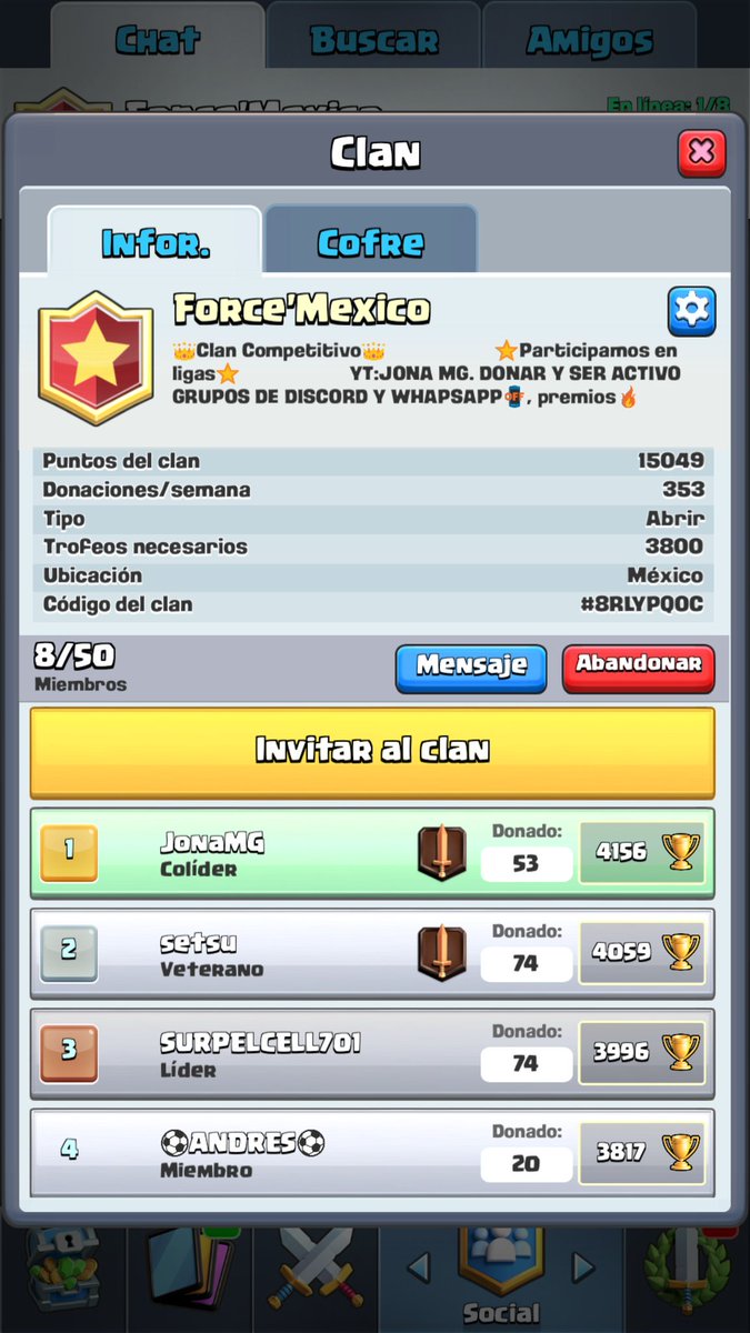nuevo clan competitivo
Buscamos talentos
sujeto a cambios, todo por mejorar siempre, se aceptan recomendaciones.