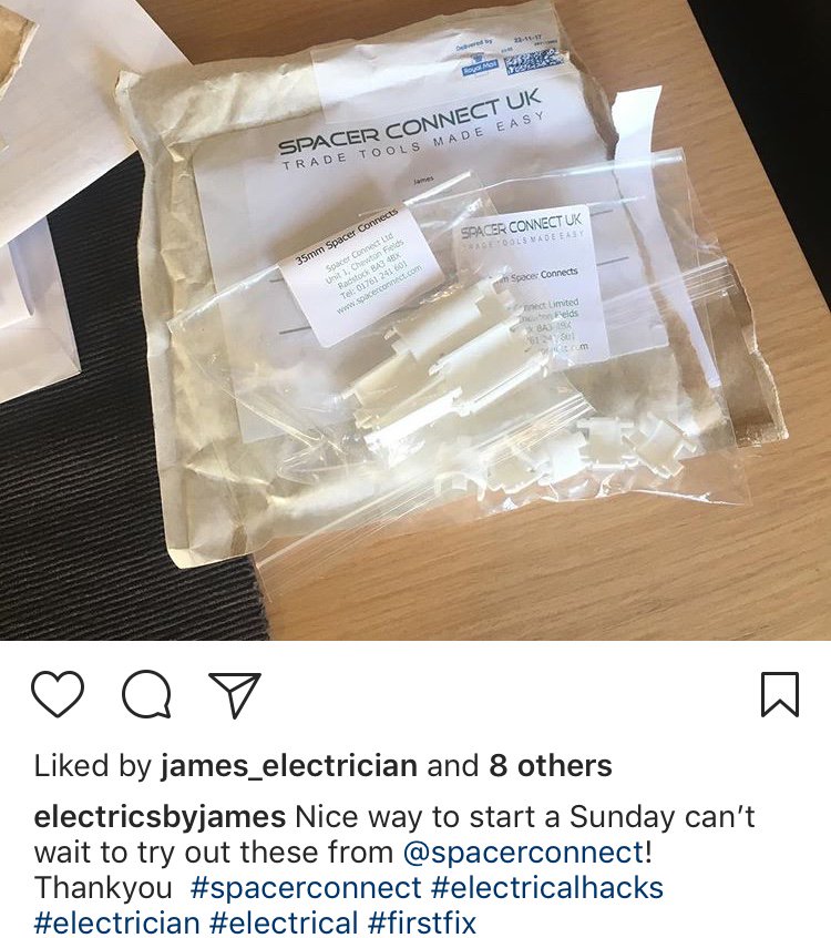 SpacerConnect's tweet image. Another happy electrician - thanks James! Want to try a #CyberMonday sample pack? Get in touch with us to find out more. DM, call on 01761 241 601 or email sales @ spacerconnect.com to trial this #electricalhack 👍