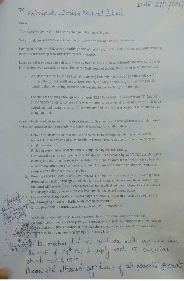 GogawaleTrupti's tweet photo. #INSCheats
@TaritaShankar @TawdeVinod @Dev_Fadnavis @abpnewstv @TOIIndiaNews 
Indira National school timing changed for std 12:30pm to 5:30pm. Unexpected changes.. #Management Arrogance
 #400 families affected # Pune. https://t.co/JORbDxNOBM