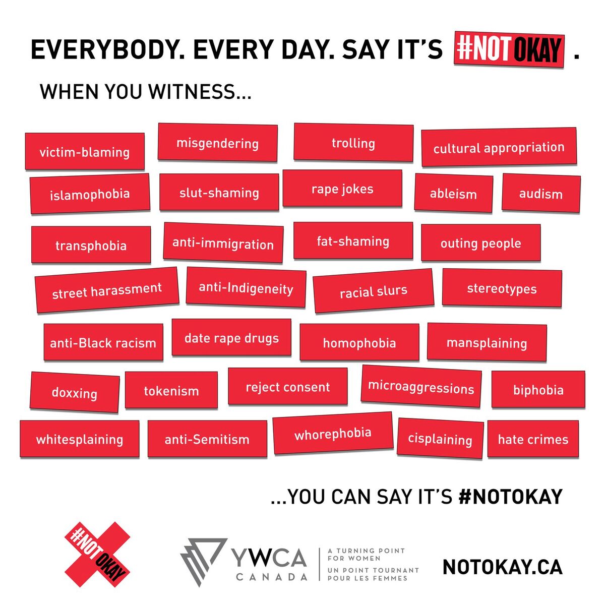 YMCA_Ottawa's tweet photo. Everyone is part of the solution to end violence against women and non-binary people. Everybody. Every Day. Say it’s #NOTokay https://t.co/C3YXBNWhuH https://t.co/uKeUwEJP5a
