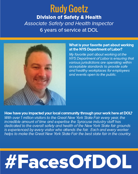NYSLabor's tweet photo. Happy Monday! Check out our latest #FacesOfDOL nominee, Rudy Goetz! #MondayMotivation https://t.co/bC0CUpQ8VX