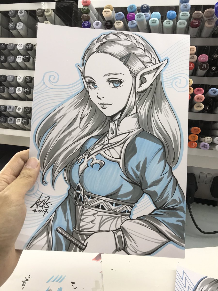 Artgerm's tweet photo. Pre-made sketch for Tokyo Comic Con this weekend. #zelda #BreathoftheWild @TokyoComicCon https://t.co/G4HBsPH7OW