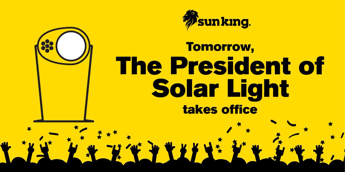 SunKingGlobal's tweet photo. Kuna nuru gizani. The Sun King Boom takes oath of office tomorrow. Ready to bring light into your life. Here’s a reminder of what the President of Solar Light brings to the table #FreshCandidate
1. 5years of light
2. Economic empowerment
3. Health improvement at home https://t.co/W7yjXiYTmb