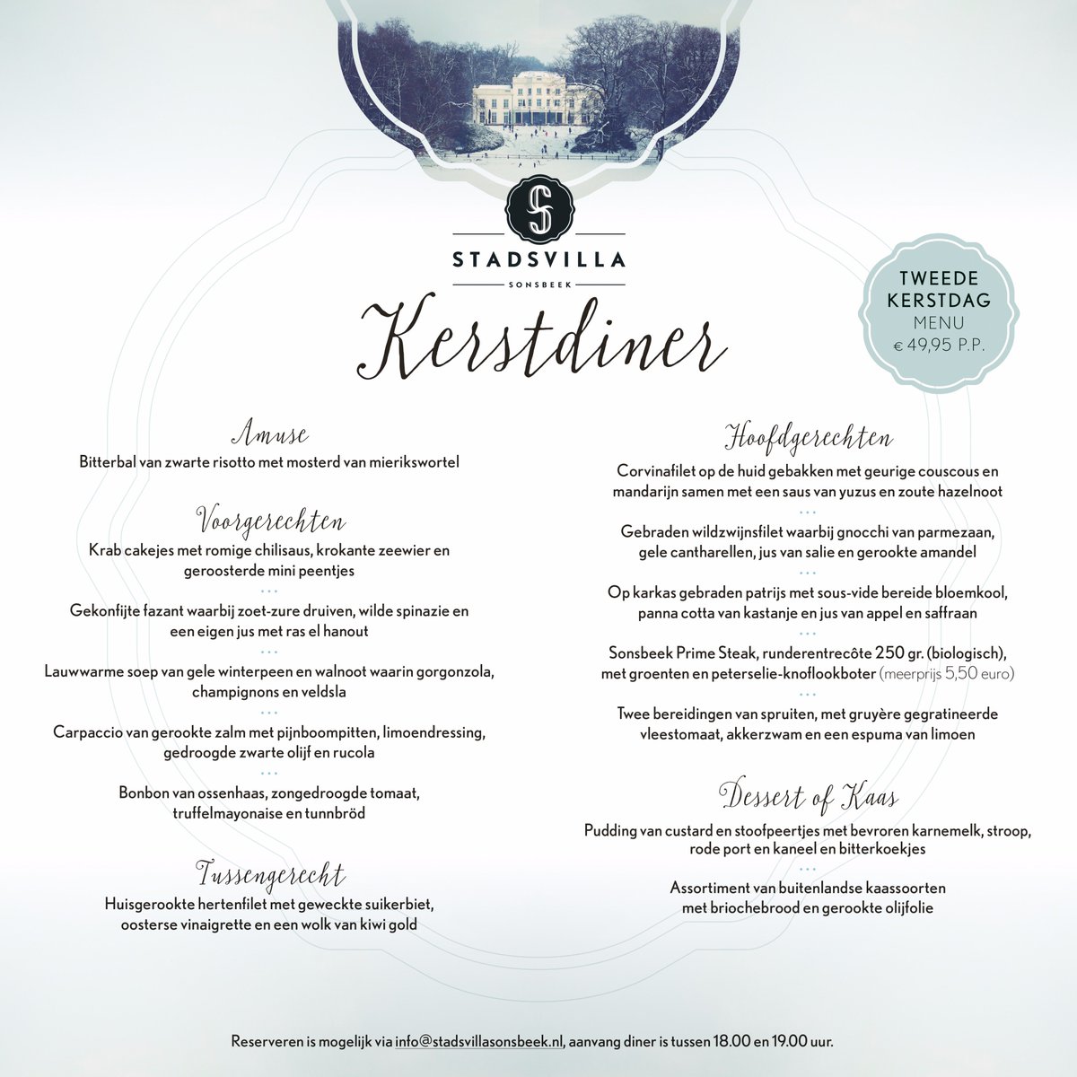 VillaSonsbeek's tweet photo. Kerst in de Stadsvilla! Reserveer snel je tafel voor het Tweede Kerstdag diner. (Voorkeur per mail.) https://t.co/BwvWeotVLD