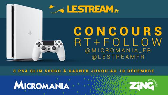 lestreamFR's tweet image. 🎁 2éme #Concours Micromania

Gagnez une PS4 Slim 500Go !

💻  Pour participer
RT + Follow @LeStreamFR  &amp;amp; @Micromania_Fr 

🗓  TAS 03/12
