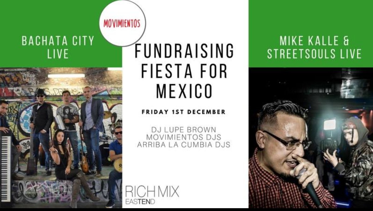 alboradalondon's tweet photo. This Friday @RichMixLondon. A @Movimientos fundraiser party to support #Mexico earthquake victims + the rebuilding process. Event supported by @alboradanet. Please support! https://t.co/QruGotvDkD https://t.co/adgr362Hwn