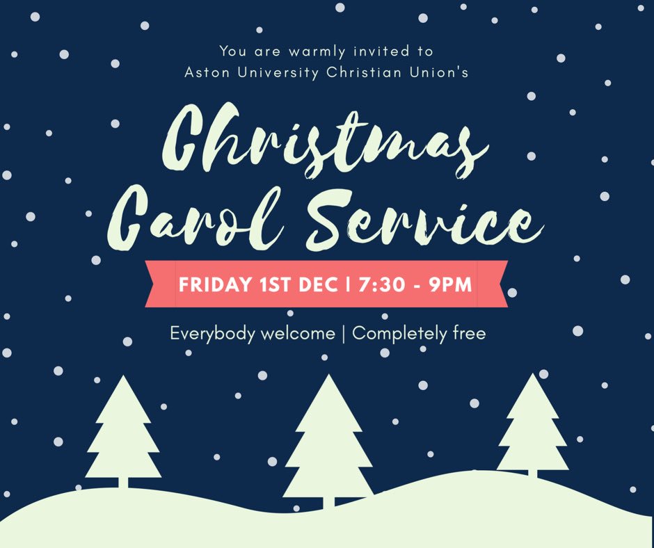AstonCU's tweet photo. Our Christmas Carol Service is this Friday! Join us at 7:30pm in the Students’ Union Hall and bring your friends. We can’t wait to see you there. More details at https://t.co/DXGOgOJFic https://t.co/NnCV5NG2KF