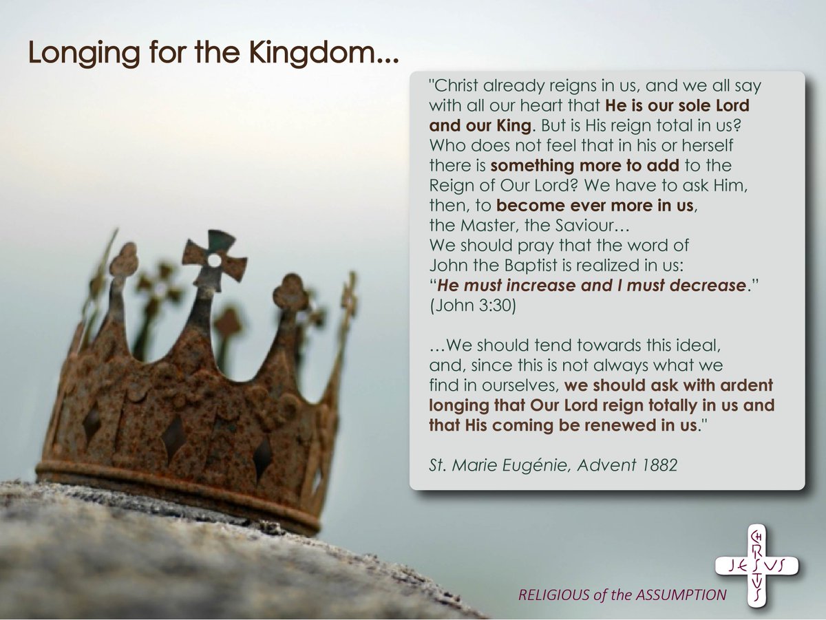 AssumptionRA's tweet photo. St Marie-Eugenie encourages us to 'pray with ardent longing' for Christ's reign in our lives. Her reflection is especially timely, having just celebrated Christ the King and approach the Advent season.  #ChristtheKing #KingdomCome #Advent #AssumptionSisters https://t.co/FzhO7LB4t9