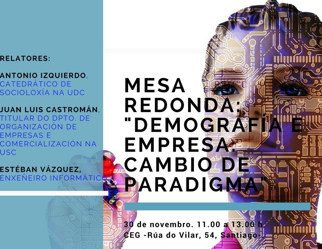 Este jueves <a href="/eelrood/">Esteban Vázquez</a> aportará la visión de como la tecnología influye en la demografía y en las empresas en <a href="/CEG_Galicia/">CEG</a> acompañado de <a href="/UniversidadeUSC/">USC</a> <a href="/UDC_gal/">Universidade da Coruña</a> ceg.es/modulos/notici…