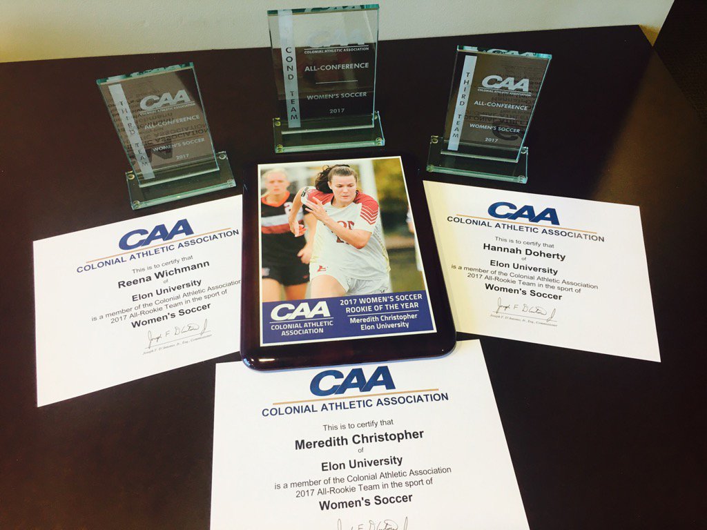 ElonWSoccer's tweet photo. Our @CAASports awards have arrived! 7 total awards sets a program record! #phoenixrising https://t.co/T3FuSUClir