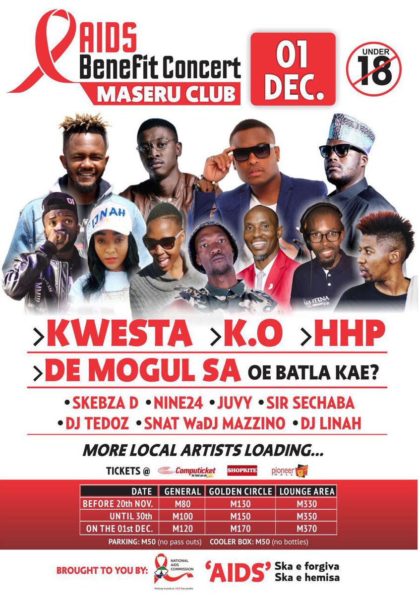 naclesotho's tweet image. #AIDSBenefitConcert #WAD2017 #1December at Maseru Club from 6pm.  Tickets at Computicket.