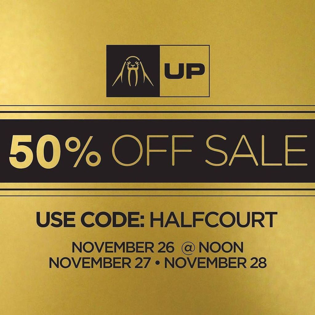 Less than 48 hours left in our sometimes twice annual, usually random, 50% off storewide online sale. In other words, don't wait for the next one--even we don't know when it will be. Use promo code: HALFCOURT. #ShopUP #UPNEWS ift.tt/2BgKEOz