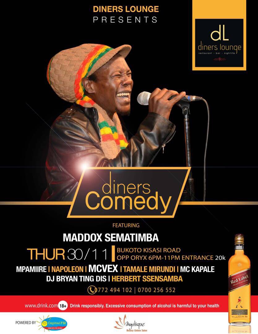 DinersLounge15's tweet photo. #DinersComedy THUR 30.Nov.17 only at Diners Lounge 🔥👌🏻💃🏿

What's your favorite Madoxx Sematimba hit? DON'T MISS https://t.co/GFp0iRiV1F