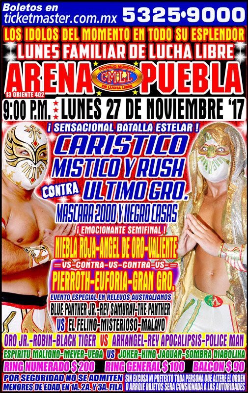 LuchaLibreYYa's tweet photo. ¡No hay mejor manera de empezar la semana que con #LuchaLibre! ¡Te compartimos el cartel para la función de esta noche en la @Arena_Puebla y nos vemos a las 9:00 pm!

Transmisión en vivo: https://t.co/PTGy3snp4h https://t.co/qZzDxaRRdD
