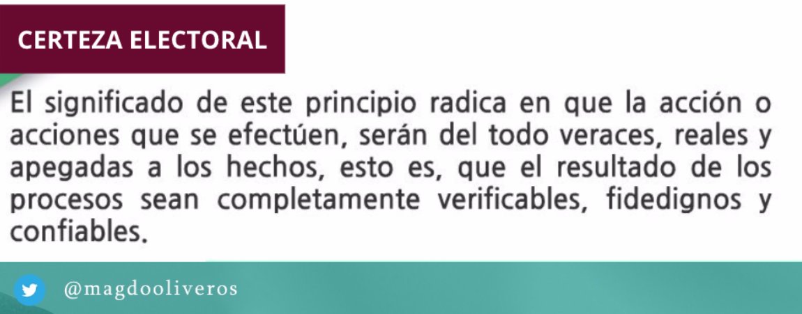 magdooliveros's tweet photo. La #CertezaElectoral consiste en que el resultado de los procesos sean completamente #verificables, #fidedignos y #confiables https://t.co/cMyKKvSlpL