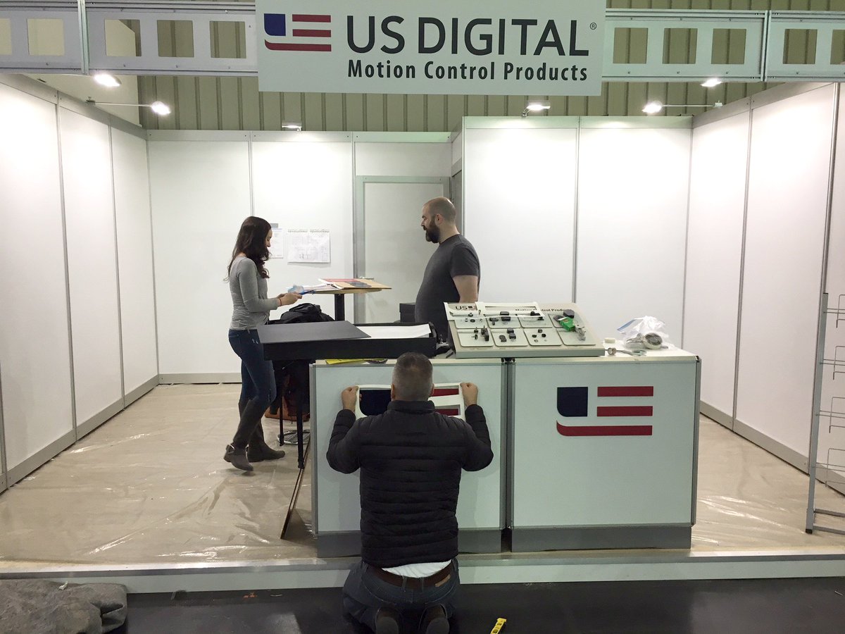 usdigital's tweet photo. Our team is getting the booth ready for @spsipcdrives2017 which starts tomorrow! Stop by booth 1-124 to see the latest in #encoder technology. #SPS_live #usdigital #motioncontrol #nuremburg https://t.co/MILma3k9UW