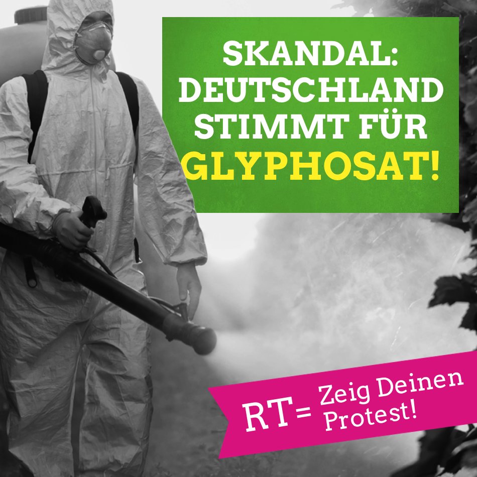 Die_Gruenen's tweet photo. Die Bundesregierung stimmt in der Europäischen Union für eine fünfjährige Verlängerung von #Glyphosat. Das Ackergift verseucht unsere Böden und tötet das Leben darin und darauf. https://t.co/BaQHPnxmAj