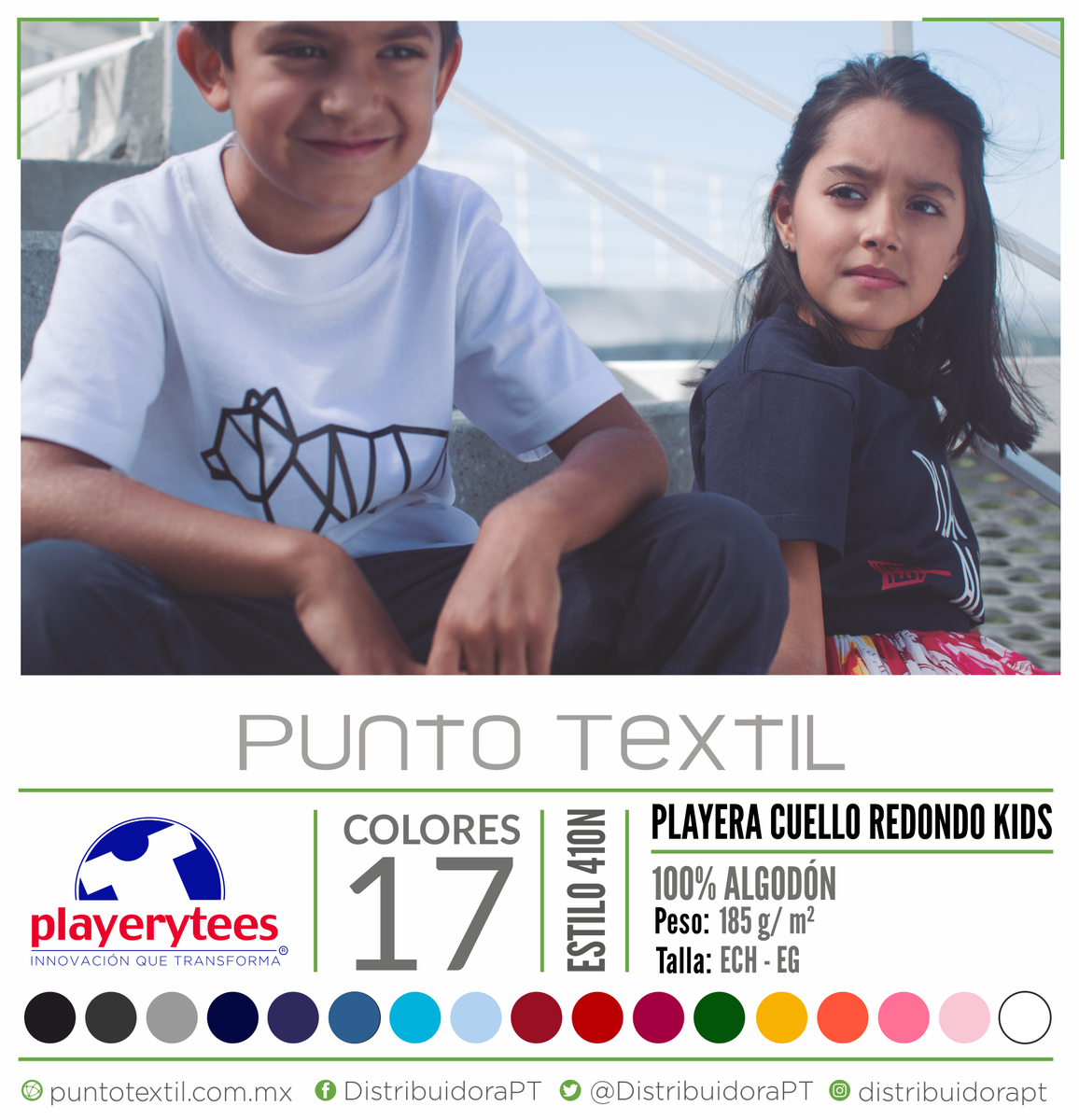 DistribuidoraPT's tweet photo. ¡Siempre cómodos, siempre contentos con #Playerytees! Ven a #PuntoTextil y adquiere el #Estilo410N, una cómoda y práctica playera para niño, confeccionada 100% algodón y disponible en 17 increíbles colores. https://t.co/nH4rsr08Pv