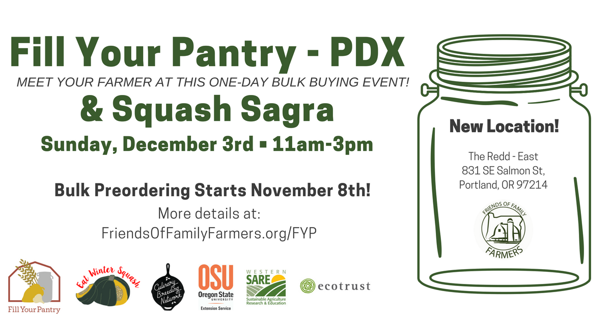 organicgrownco's tweet photo. Dec 3 - Fun squash festival with winter squash variety tastings, cooking demonstrations, recipe-sharing AND Fill Your Pantry Portland event (preorder by 11/28 for pantry event) @ReddOnSalmon  https://t.co/u1nTgbKF9A #CulinaryBreedingNetwork @Farmfriends https://t.co/wELEDACyrH