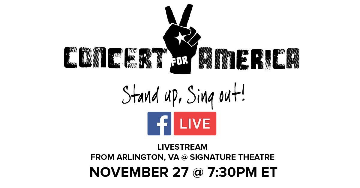 Concert4America's tweet photo. We’re so excited to be in DC!!! @Chita_Rivera and @JudyKuhn1 are back in their hometown, @KerryButlerNyc is on her night off from Mean Girls at The National... tune in to our livestream TONIGHT to watch them all #StandUpSingOut!!! 7:30pmEST!!! https://t.co/X8X04aLACU