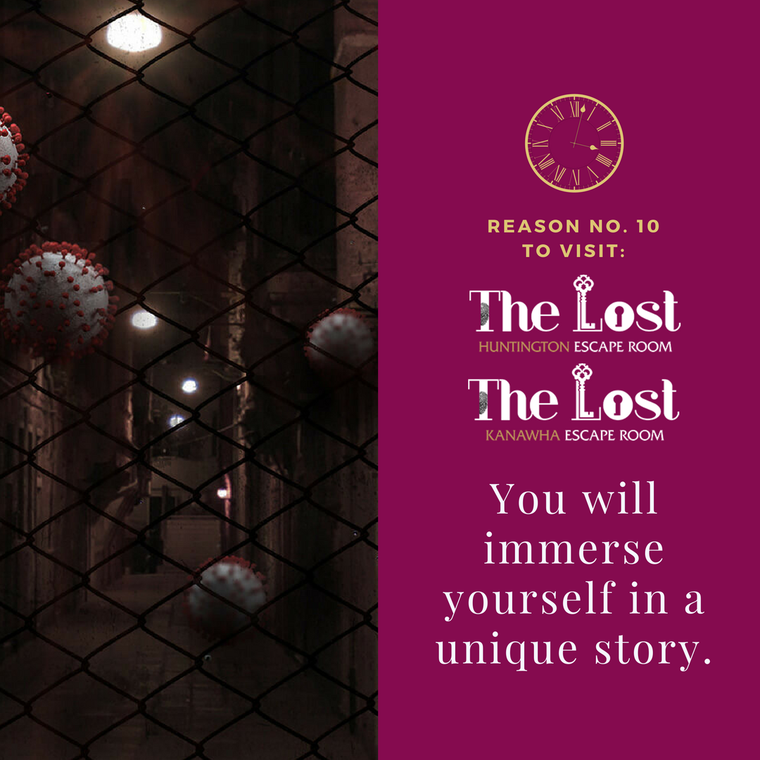 LostEscapeRoom's tweet photo. For the next 10 days, we'll be showcasing our Top 10 Reasons You Should Visit The @LostEscapeRoom . We'll have an Instagram giveaway at the end of the 10 days, so keep your IG comments coming! #lostescaperoom #losthuntingtonescaperoom #lostkanawhaescaperoom #escaperoom https://t.co/NwibIcdTF7