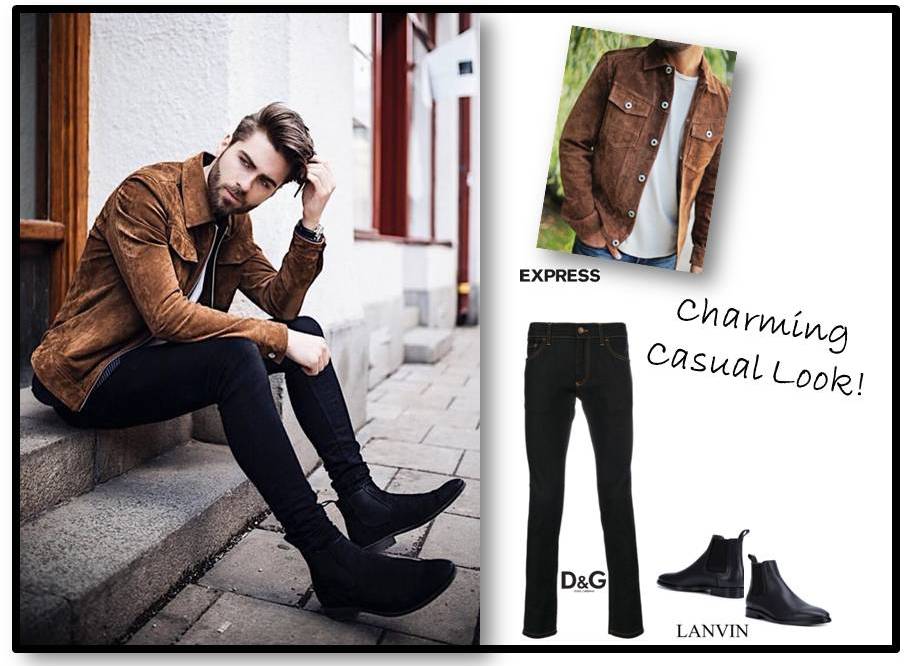ReimuCommerce's tweet photo. Opt for a similar charming casual look by wearing a genuine suede trucker jacket from #ExpressMen, a #dolcegabbana skinny jeans and a pair of #lanvin classic boots. #menswear #mensweardaily #menswearblogger #mensfashion  #shoppablevideo #videocommerce #reimucommerce https://t.co/cPzejU5c8B