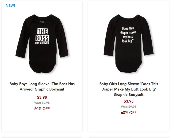 EricaFrenkel's tweet photo. .@childrensplace Pls explain why shirt on left is "boys" and shirt on right is "girls". This is why we'll never get anywhere: we reinforce from when tiny humans are in diapers that "boss" is for boys and body image is for girls. Link here: https://t.co/BzrnwBWFNn #DoBetter https://t.co/PMpHCCiAV3