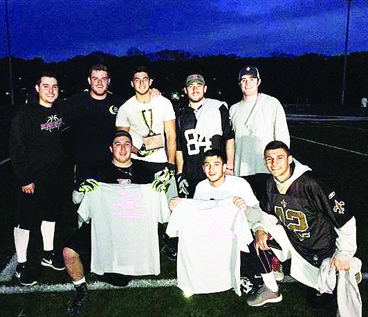dtcsports's tweet photo. Some members from the Reading High Class of 2015, many of whom were former Rocket football players, won the 7 on 7 football tournament for Breast Cancer Awareness last Saturday (Nov. 25) in Burlington. The event raised over $18,000 for the MGH Cancer Center. https://t.co/y2HA8E6SqC