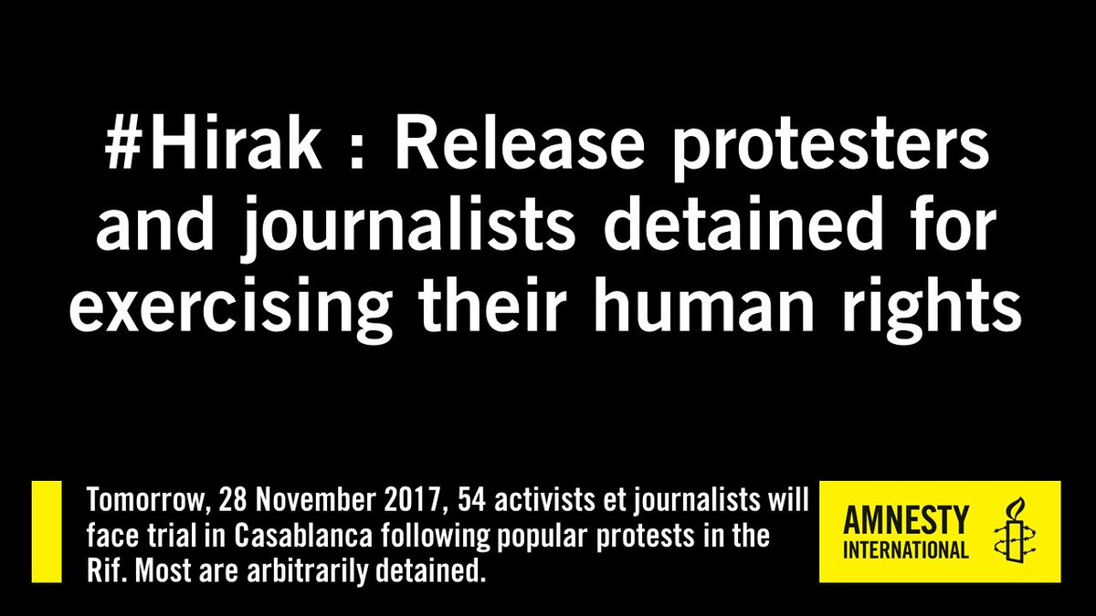 AmnestyMENA's tweet photo. #Morocco - #Rif trials in #Casablanca: Release protesters and journalists detained for exercising their human rights #Hirak https://t.co/mD49DIapeZ