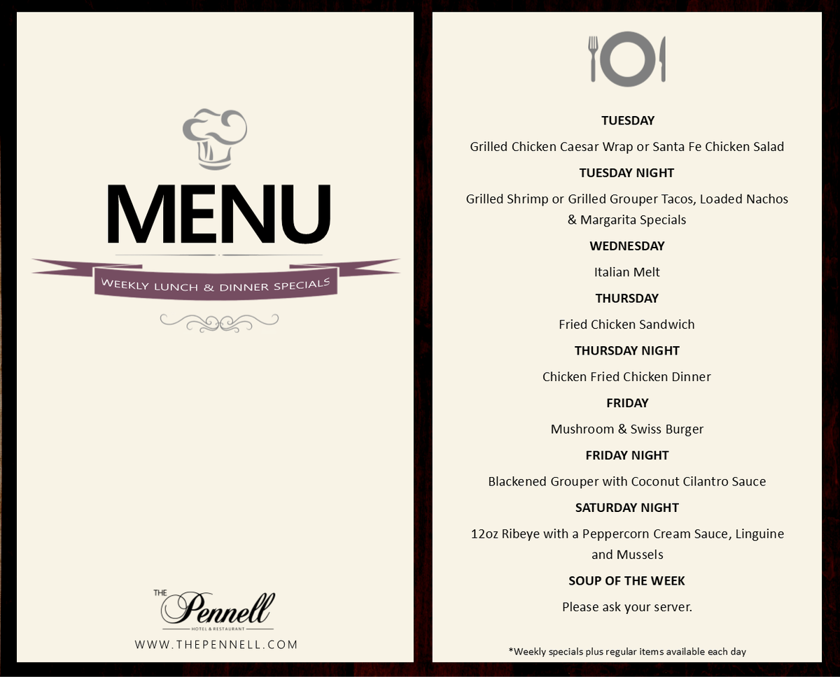 Thepennell's tweet photo. This weeks specials! What looks good to you?
#ThePennell #BestFoodInButler #ButlerMO #KC https://t.co/e6CV8kNBwR
