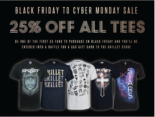 skilletmusic's tweet photo. Happy CYBER MONDAY!  Get your favorite Panhead their favorite Skillet tee at 25% off today only!  https://t.co/GiGr9V42wq https://t.co/uuOfBWm69v