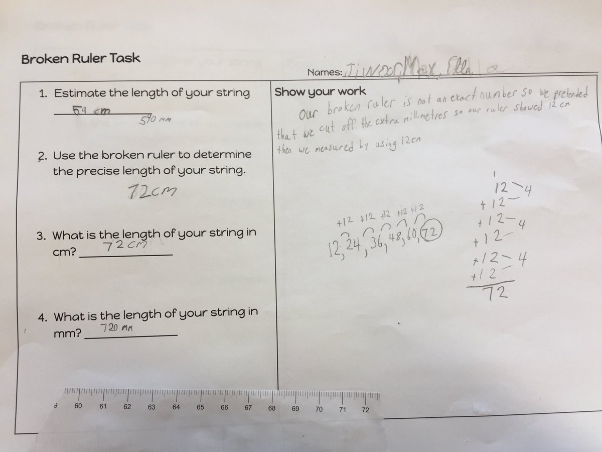 mrs_ahearn's tweet photo. Broken ruler challenge @StBenedictOCSB. How long is the string? #ocsb_math #brokenruler https://t.co/4l5XiulF44