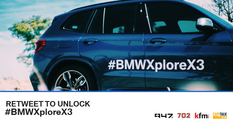 KFMza's tweet image. RETWEET THIS NOW to unlock unbelievable prizes with @sboshmafu and @BMW_SA - LIVE with Darren and Sherlin tomorrow morning! #BMWXploreX3
