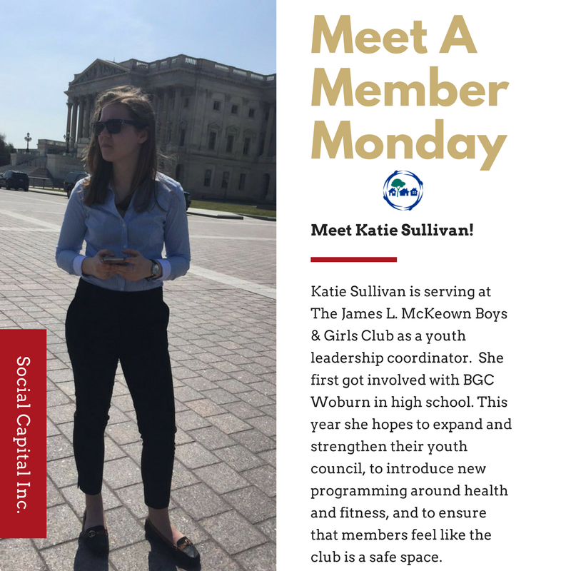 socialcap's tweet photo. SCI's #MeetAMemberMonday is back this week with Katie Sullivan who is serving at the @BGCWoburn as a youth leadership coordinator. #SCIAmeriCorps https://t.co/97sLAHUhzq