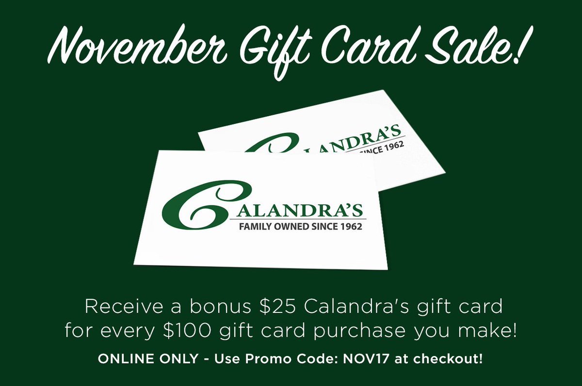 #CyberMonday fanatics! There's still time to participate in our November gift card sale! Visit here: calandrasbakery.com