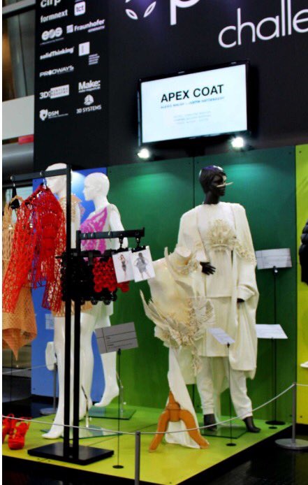 jawstudiony's tweet photo. More photos of APEX COAT fashion film at #FormNext in Germany, displayed with the finalists for the 2017 #Purmundus Challenge. Collaboration w/ @justinhattendo #FormNext2017 @formnext_expo More images: https://t.co/zFzYDUD4NO https://t.co/WY9FlH2AET