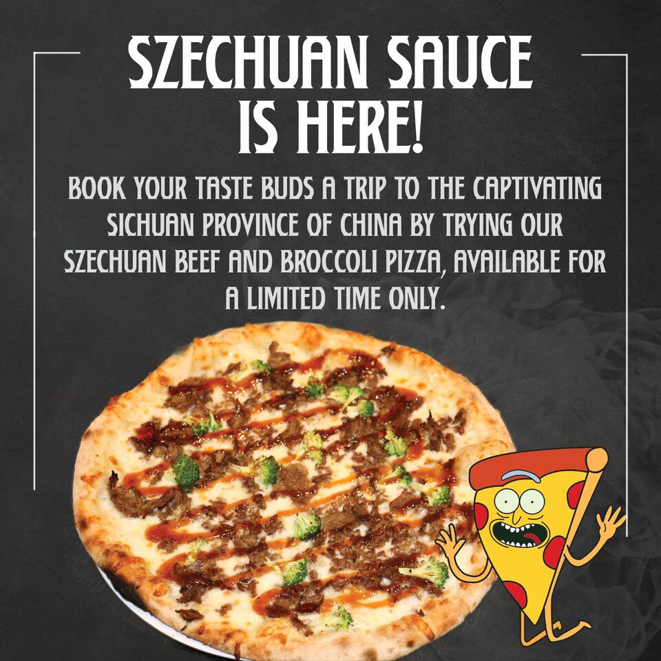 1000DegreePizza's tweet photo. #PizzaRick is back and he has a gift for all of the pizza lovers out there! #SzechuanSauce https://t.co/81iOOFMIBS